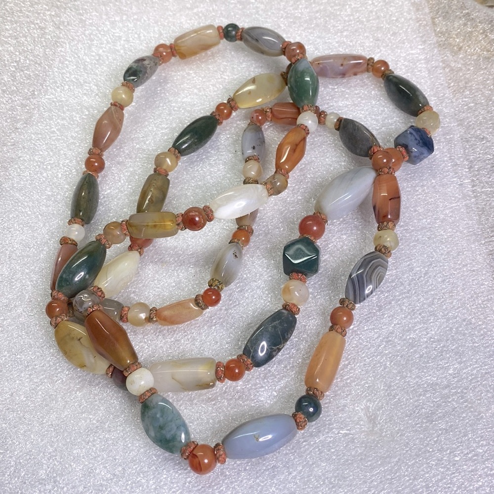 Large hanging stone necklace with green, gray, white, orange accents - Picture 2 of 3